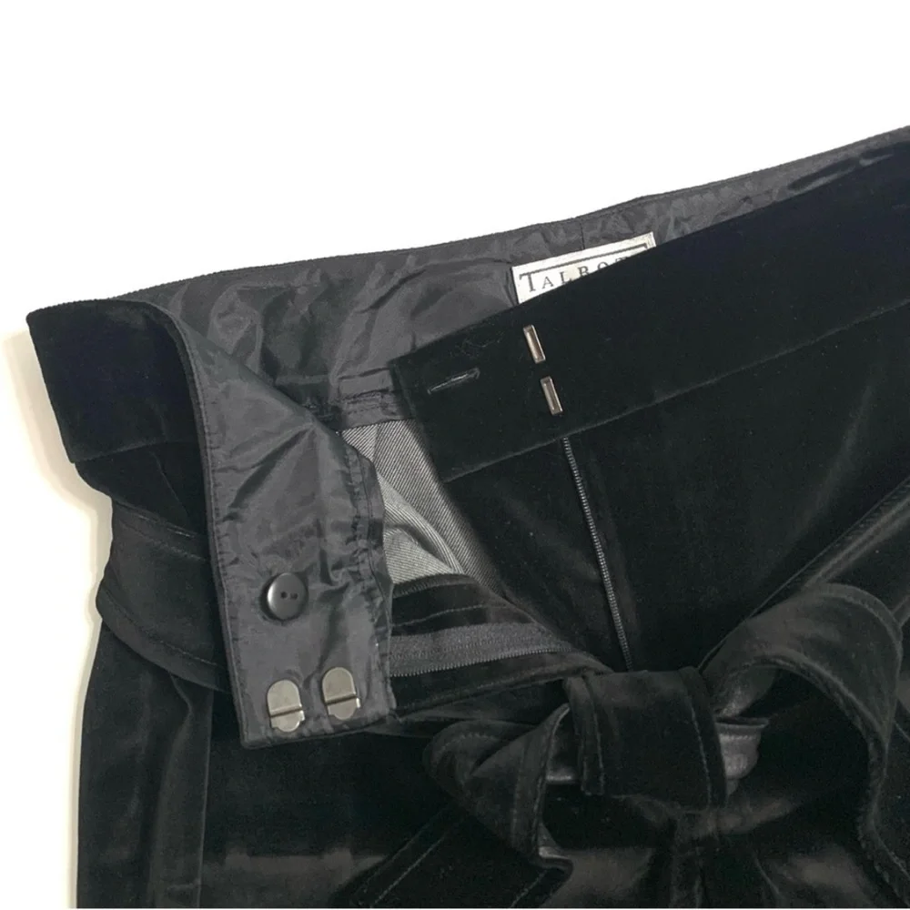Talbots Petite Black Luxe Stretch Velvet Pants Matching Removable Belt Size 6